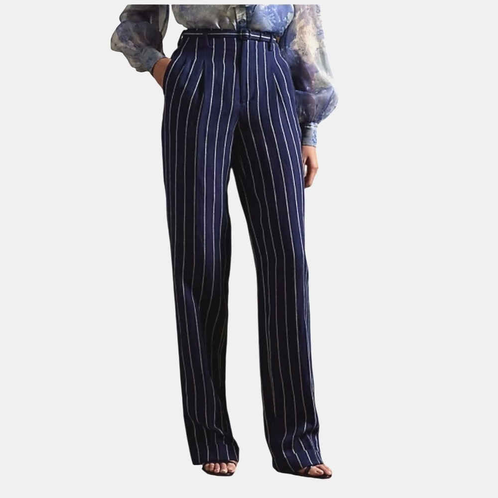Ralph Lauren Collection Runway Stamford Pinstripe Linen Cotton Pants & Belt 6